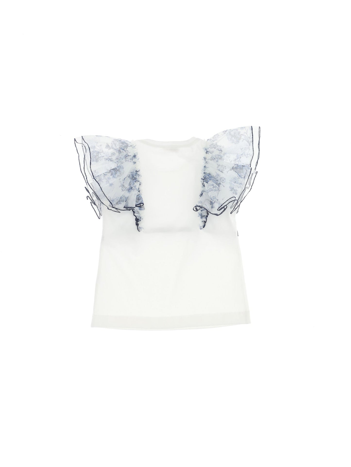 T-Shirt with Floral Ruffled Sleeves