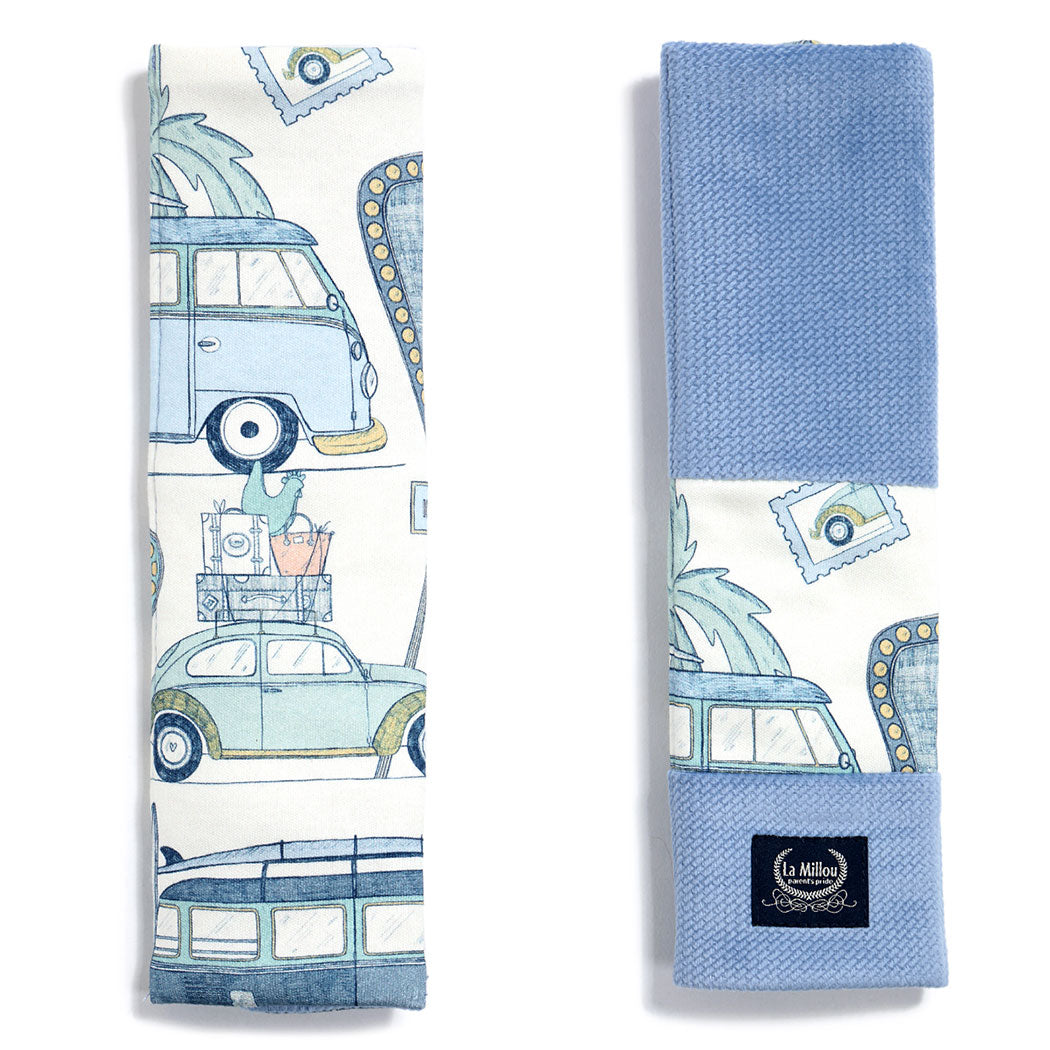 Organic Cotton Seat Belt Covers - Route 66 Colour - Blue