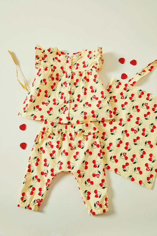 Minnie Blouse Pants and Bag Set with Cherries