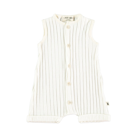 Rib Knit Romper Off-White Organic Cotton