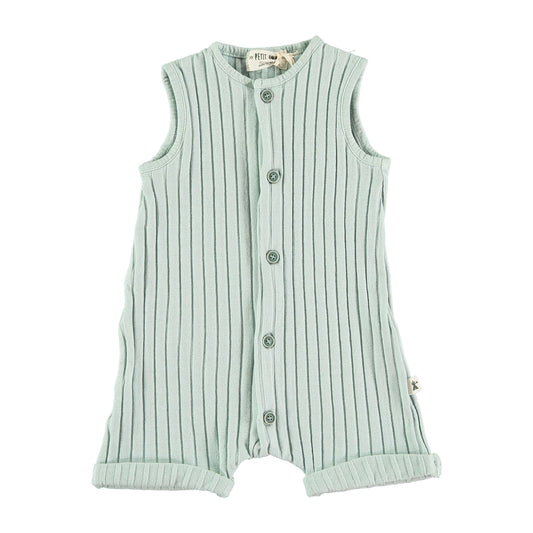 Rib Knit Romper Mint Organic Cotton