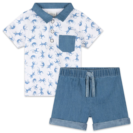 Monkeys Polo T-Shirt and Shorts Set