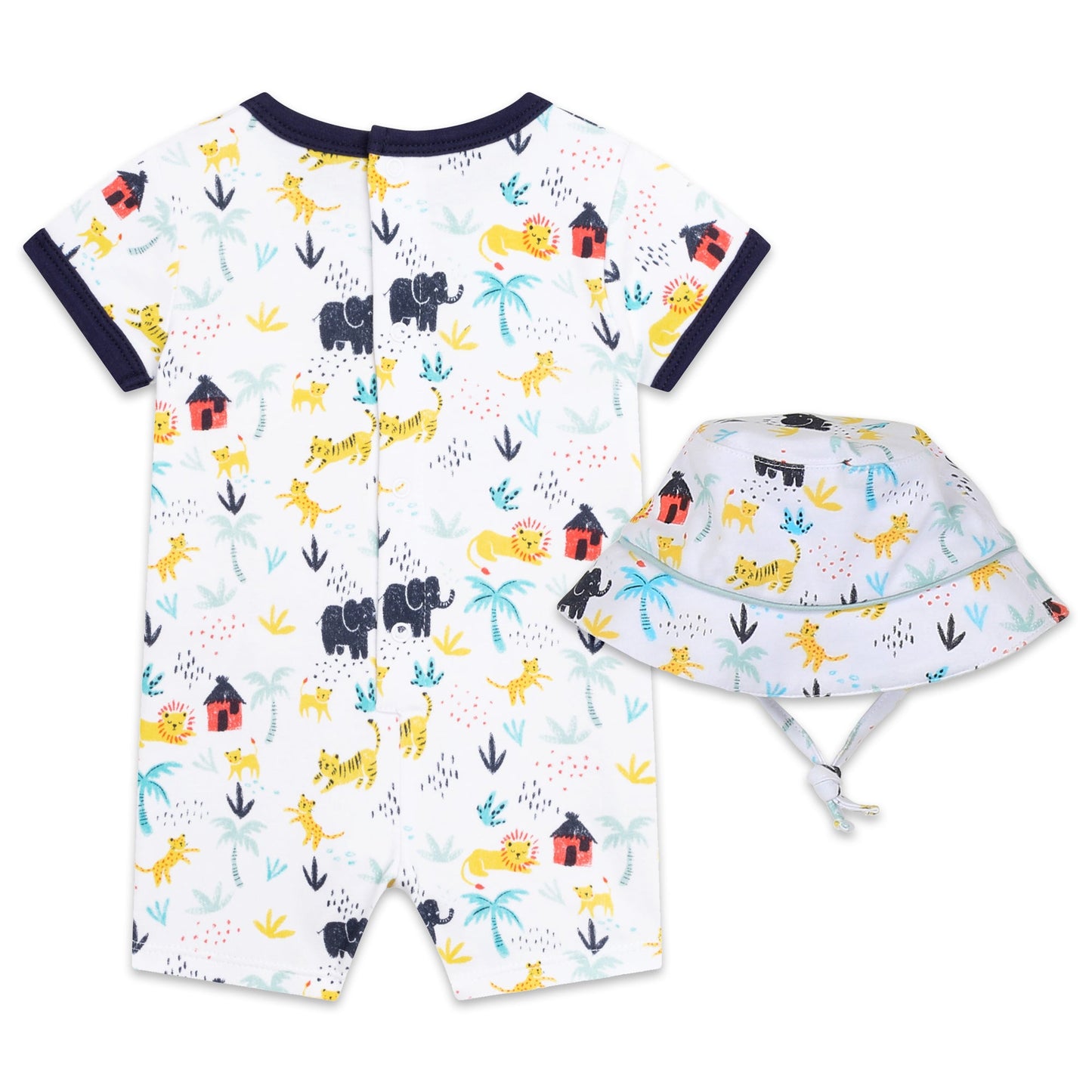 Safari Animals Short Romper and Sun Hat Set Organic Cotton